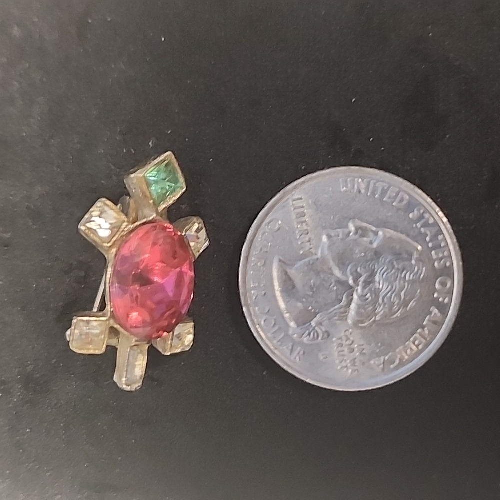 Vintage Turtle Brooch Pink Rhinestone Center Gold Tone Multicolor Turtle Pin - Picture 3 of 3
